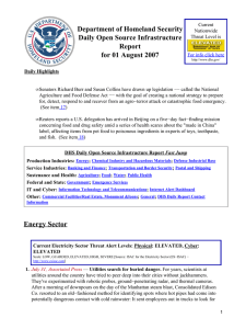Department of Homeland Security Daily Open Source Infrastructure Report for 01 August 2007