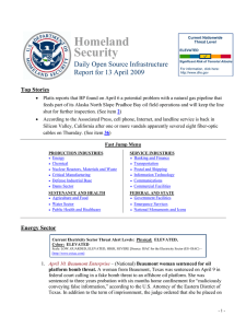 Homeland Security Daily Open Source Infrastructure Report for 13 April 2009