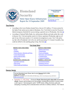 Homeland Security  Daily Open Source Infrastructure