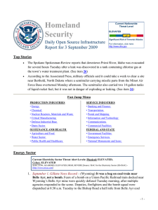 Homeland Security  Daily Open Source Infrastructure