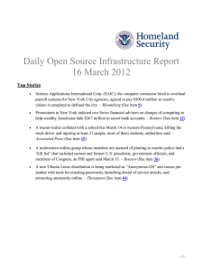 Daily Open Source Infrastructure Report 16 March 2012 T op Stories