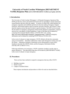 University of North Carolina Wilmington [DEPARTMENT NAME] Response Plan I. Introduction