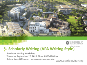 Scholarly Writing (APA Writing Style) www.usask.ca/nursing Academic Writing Workshop