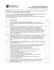 College of Pharmacy and Nutrition New Graduate Student Checklist (2010-2011)