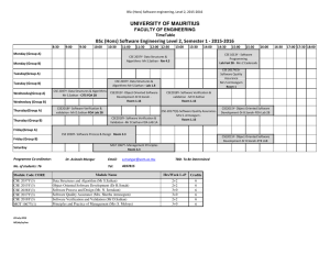UNIVERSITY OF MAURITIUS FACULTY OF ENGINEERING TimeTable