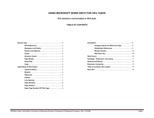 USING MICROSOFT WORD 2007® FOR APA TASKS  TABLE OF CONTENTS