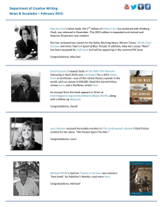 Department of Creative Writing  News &amp; Accolades – February 2015: