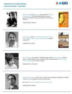 Department of Creative Writing  News &amp; Accolades – April 2015: