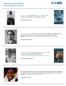 Department of Creative Writing  News &amp; Accolades – June 2015: