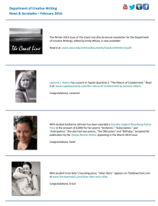Department of Creative Writing  News &amp; Accolades – February 2014:
