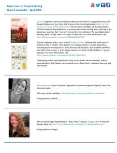 Department of Creative Writing  News &amp; Accolades – April 2014: