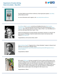 Department of Creative Writing  News &amp; Accolades – May 2014:
