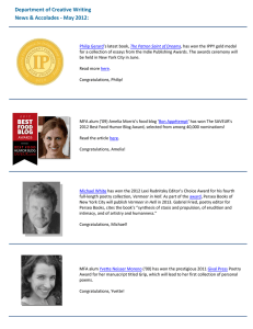 Department of Creative Writing News &amp; Accolades - May 2012: