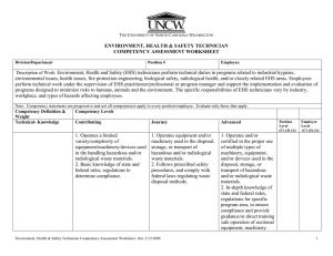 ENVIRONMENT, HEALTH &amp; SAFETY TECHNICIAN COMPETENCY ASSESSMENT WORKSHEET