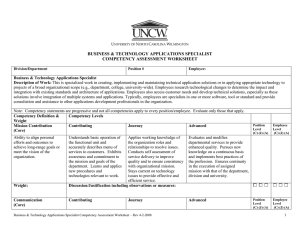 BUSINESS &amp; TECHNOLOGY APPLICATIONS SPECIALIST COMPETENCY ASSESSMENT WORKSHEET