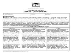 ENVIRONMENTAL SPECIALIST COMPETENCY ASSESSMENT WORKSHEET Division/Department Position #