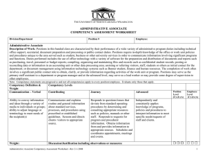 ADMINISTRATIVE ASSOCIATE COMPETENCY ASSESSMENT WORKSHEET Administrative Associate