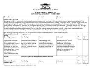 ADMINISTRATIVE SPECIALIST COMPETENCY ASSESSMENT WORKSHEET