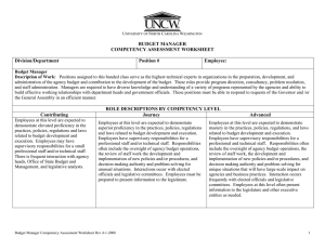 BUDGET MANAGER COMPETENCY ASSESSMENT WORKSHEET Division/Department