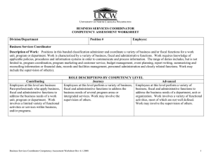 BUSINESS SERVICES COORDINATOR COMPETENCY ASSESSMENT WORKSHEET Division/Department