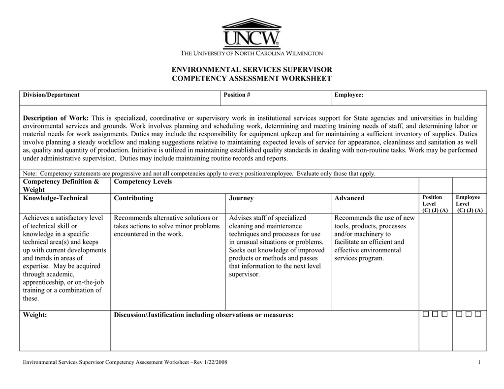 Job Skills Assessment Worksheet