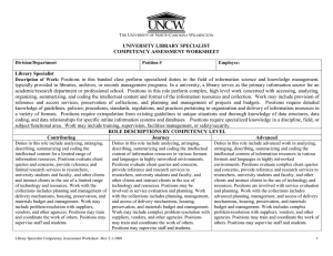 UNIVERSITY LIBRARY SPECIALIST COMPETENCY ASSESSMENT WORKSHEET Library Specialist