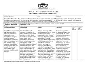 MEDICAL &amp; HEALTH PROGRAM CONSULTANT COMPETENCY ASSESSMENT WORKSHEET