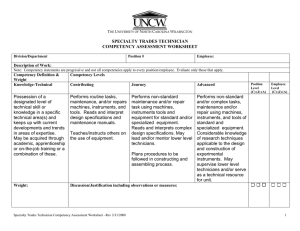 SPECIALTY TRADES TECHNICIAN COMPETENCY ASSESSMENT WORKSHEET Description of Work: