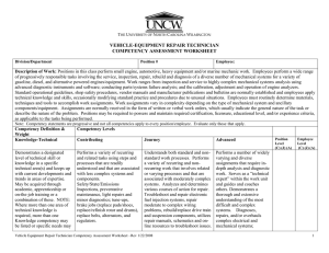 VEHICLE-EQUIPMENT REPAIR TECHNICIAN COMPETENCY ASSESSMENT WORKSHEET