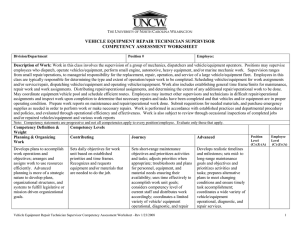 VEHICLE EQUIPMENT REPAIR TECHNICIAN SUPERVISOR COMPETENCY ASSESSMENT WORKSHEET