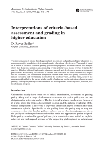 Interpretations of criteria-based assessment and grading in higher education D. Royce Sadler*