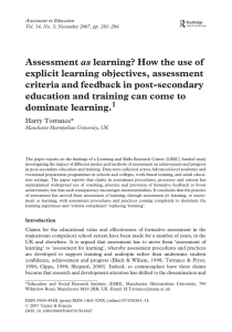 as explicit learning objectives, assessment criteria and feedback in post-secondary