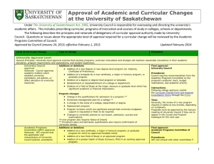 Approval of Academic and Curricular Changes at the University of Saskatchewan