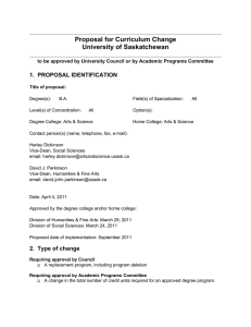 Proposal for Curriculum Change University of Saskatchewan  1.  PROPOSAL IDENTIFICATION