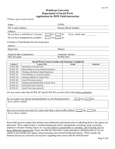 Winthrop University Department of Social Work Application for BSW Field Instruction