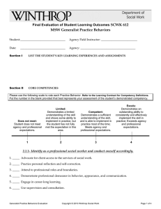 SCWK 612 MSW Generalist Practice Behaviors  Final Evaluation of Student Learning Outcomes