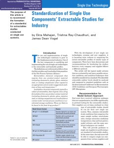 Standardization of Single Use Components’ Extractable Studies for Industry Single use Technologies