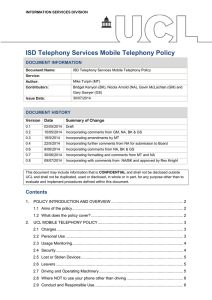 ISD Telephony Services Mobile Telephony Policy DOCUMENT INFORMATION