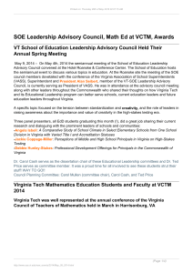 SOE Leadership Advisory Council, Math Ed at VCTM, Awards