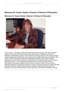 Welcome Dr. Susan Ganter, Director of School of Education