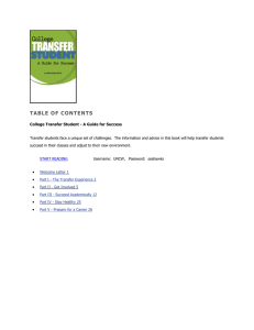 TABLE OF CONTENTS  College Transfer Student - A Guide for Success