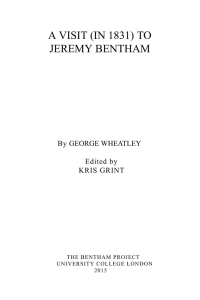 A VISIT (IN 1831) TO JEREMY BENTHAM By GEORGE WHEATLEY Edited by