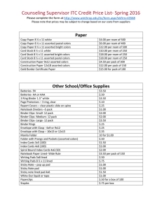 Counseling Supervisor ITC Credit Price List- Spring 2016 Paper