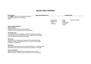 SELECTION CRITERIA  Post Name: Department/Division: