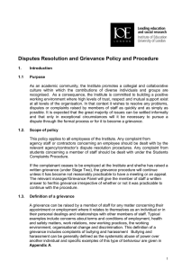 Disputes Resolution and Grievance Policy and Procedure