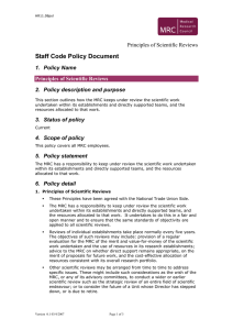 Staff Code Policy Document  Principles of Scientific Reviews 1. Policy Name