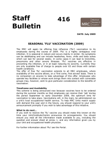 Staff Bulletin 416 SEASONAL ‘FLU’ VACCINATION (2009)