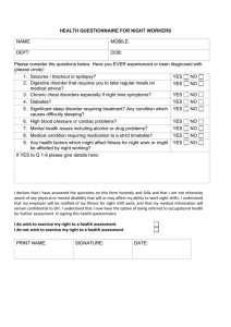 HEALTH QUESTIONNAIRE FOR NIGHT WORKERS  NAME: MOBILE:
