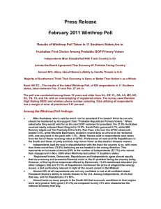 Press Release  February 2011 Winthrop Poll