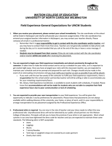 Field Experience General Expectations for UNCW Students  WATSON COLLEGE OF EDUCATION